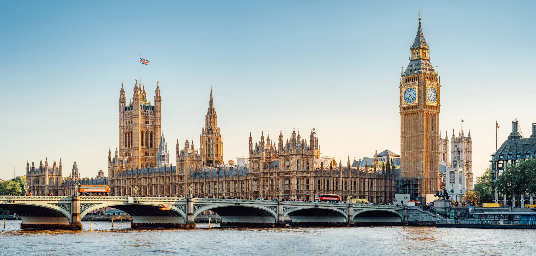 View on the Big Ben and London Bridge, must-visit landmarks in London, the UK.