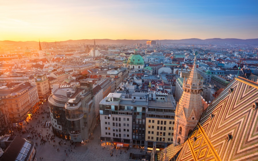 Panoramic view of the city skyline, Vienna